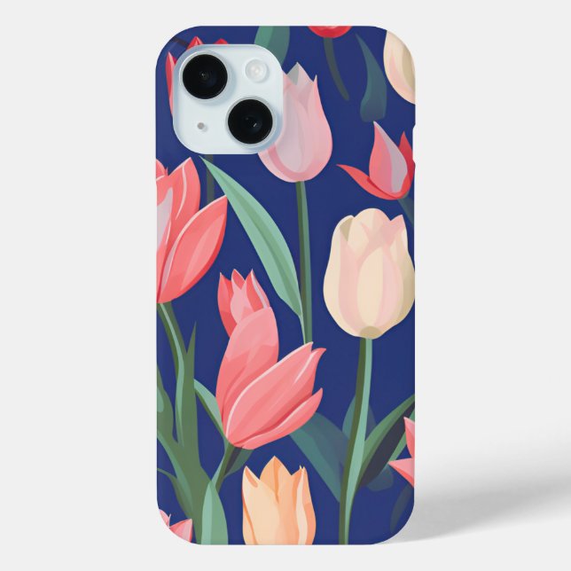 Funda De Case-Mate Para iPhone Patrón de tulipanes. (Reverso )