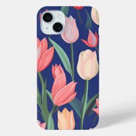 Funda Para iPhone 15 Mini Patrón de tulipanes.