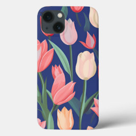 Funda Para iPhone 13 Patrón de tulipanes.