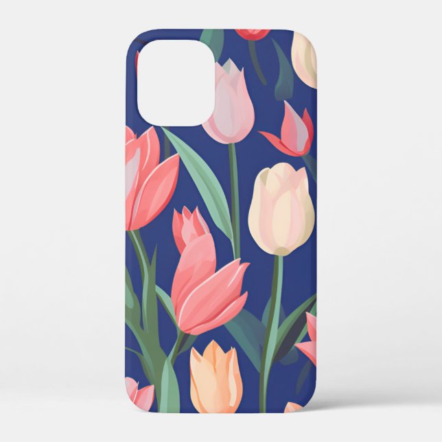 Funda De Case-Mate Para iPhone Patrón de tulipanes. (Reverso )