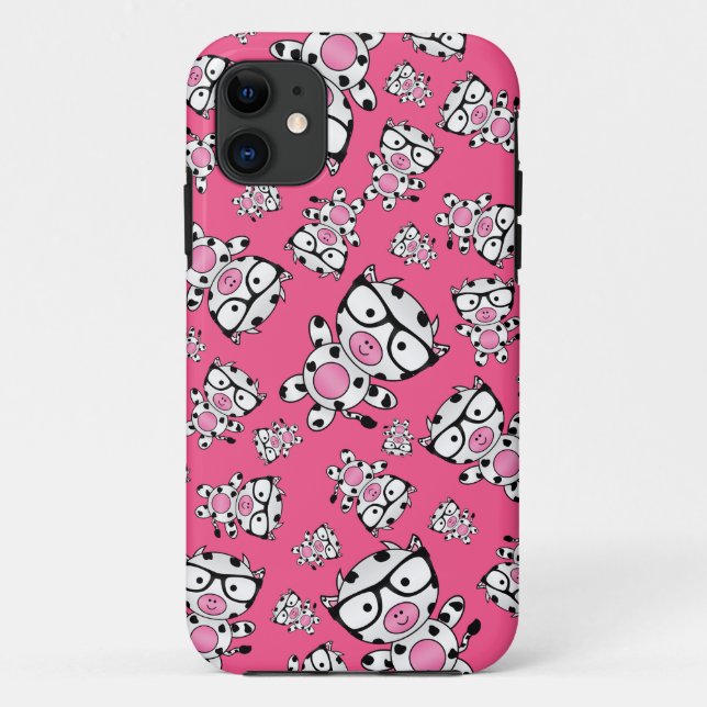 Funda De Case-Mate Para iPhone Patrón de vaca nerd rosa (Reverso)