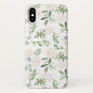 Funda Para iPhone X Patrón de vegetación y flores blancas