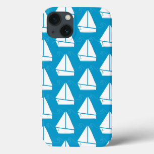 Funda Para iPhone 13 Patrón de velero azul claro