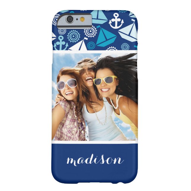 Funda De Case-Mate Para iPhone Patrón de veleros personalizados | Su foto y nombr (Reverso)
