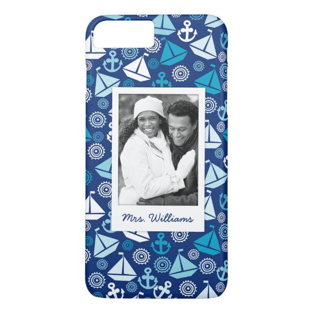 Funda De Case-Mate Para iPhone Patrón de veleros Personalizados| Su foto y nombre (Reverso)