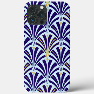 Funda Para iPhone 13 Pro Max Patrón de ventilador Art Deco - azul cobalto y azu