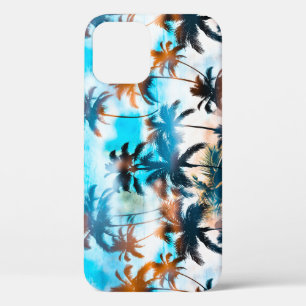 Funda Para iPhone 12 Patrón de verano, árboles tropicales, cielo.