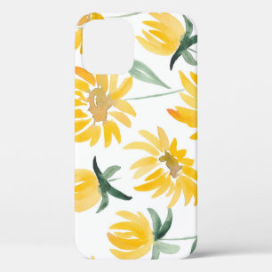Funda Para iPhone 12 Patrón de verano de hojas de flores amarillas