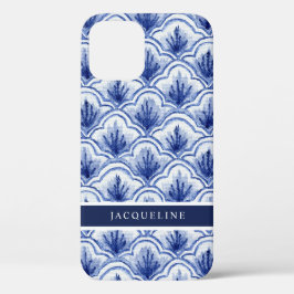 Funda Para iPhone 12 Patrón de vieiras Chinoiserie Marina azul blanco c