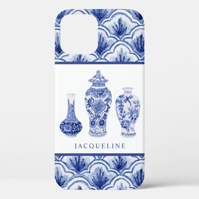 Funda De Case-Mate Para iPhone Patrón de vieiras de jengibre azul Chinoiserie (Reverso )