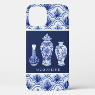 Funda Para iPhone 12 Patrón de vieiras de jengibre azul de la Marina C