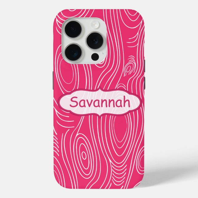 Funda De Case-Mate Para iPhone Patrón de Woodgrain Fuchsia Rosa iPhone personaliz (Reverso )