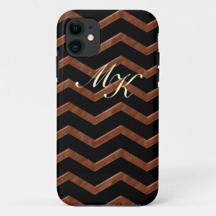 Funda Para iPhone 11 Patrón de Zig Zag de Bronce Metálico