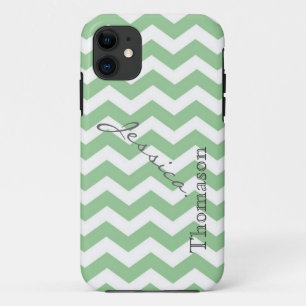 Funda Para iPhone 11 Patrón de zigzag de chevron verde lima de moda,