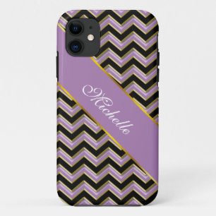 Funda Para iPhone 11 Patrón de zigzag negro de oro antimetista