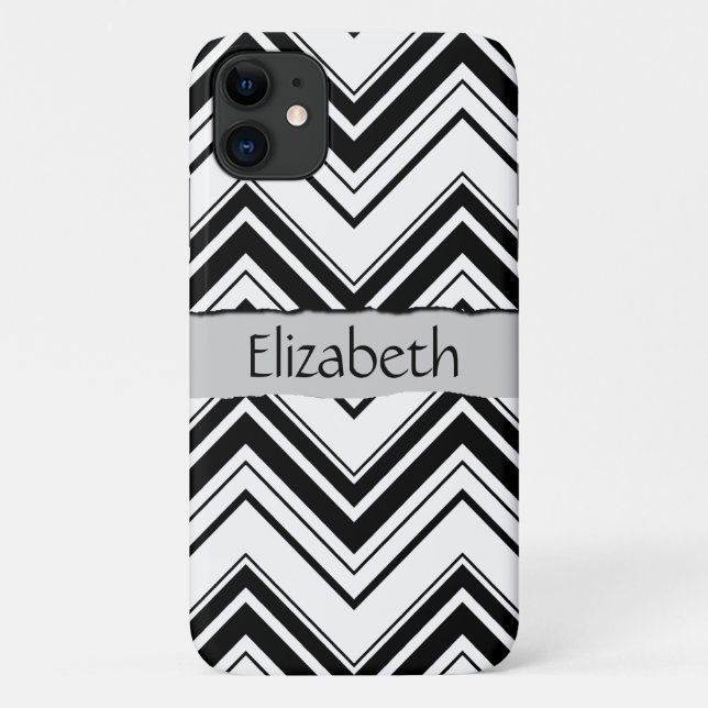 Funda De Case-Mate Para iPhone Patrón de zigzag negro y blanco, su nombre (Reverso)