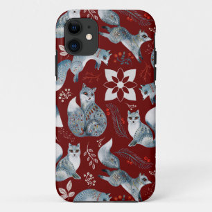 Funda Para iPhone 11 Patrón de zorros del bosque lindo de Navidad