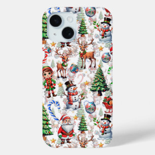 Funda Para iPhone 15 Patrón decorativo de Navidad con fondo blanco