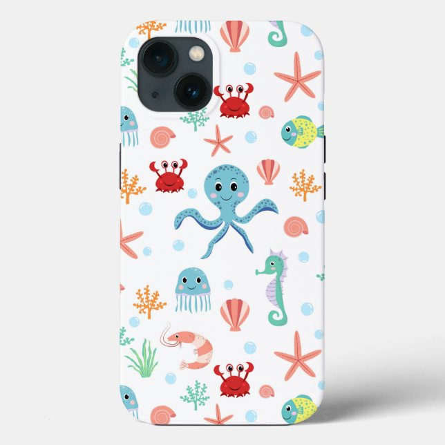 Funda De Case-Mate Para iPhone Patrón del mundo marino (Reverso )