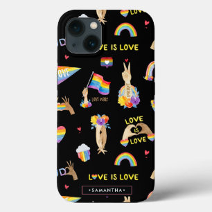 Funda Para iPhone 13 Patrón del orgullo arcoiris LGBTQ   Monograma