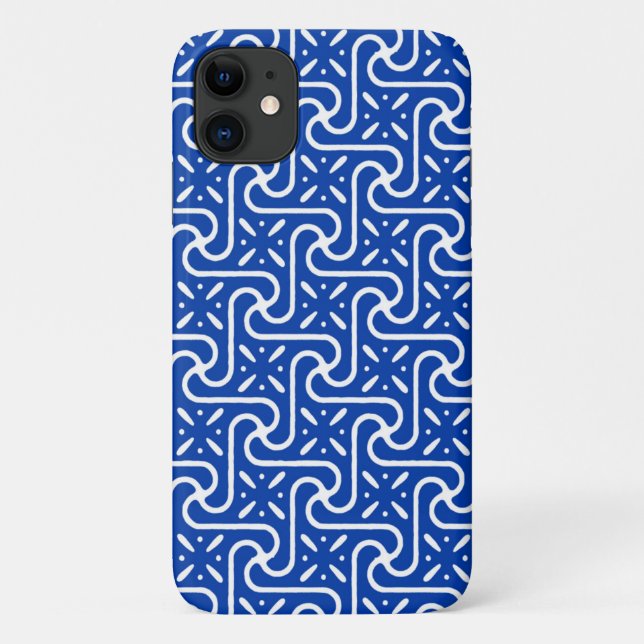 Funda De Case-Mate Para iPhone Patrón egipcio de tejas, azul cobalto y blanco (Reverso)