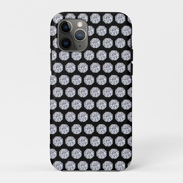 Funda De Case-Mate Para iPhone Patrón elegante de diamante sobre negro (Reverso)