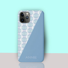 Funda Para iPhone 11 Pro Patrón elegante de manala azul en nombre blanco