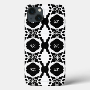 Funda Para iPhone 13 Patrón elegante de monograma blanco y negro