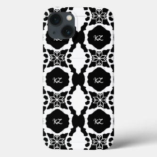 Funda Para iPhone 13 Patrón elegante de monograma blanco y negro