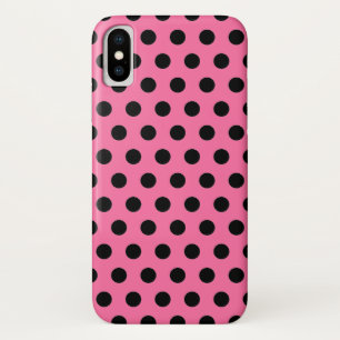 Funda Para iPhone X Patrón elegante de puntos de polka negro sobre ros