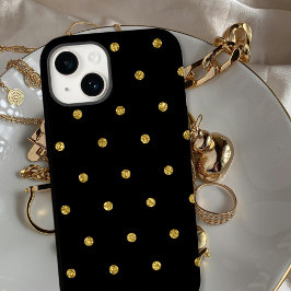 Funda Para iPhone 14 De Case-Mate Patrón elegante de puntos negro y Purpurina dorado