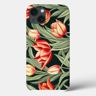 Funda Para iPhone 13 Patrón Elegante De Tulipanes En Negrita