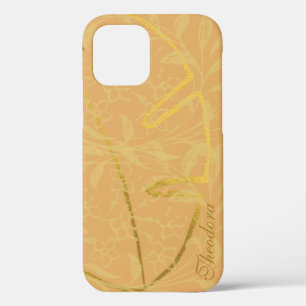 Funda Para iPhone 12 Patrón elegante del Ocher de Leaf de Oro clásico