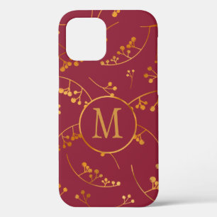 Funda Para iPhone 12 Patrón elegante monocasco de oro berry marsala col
