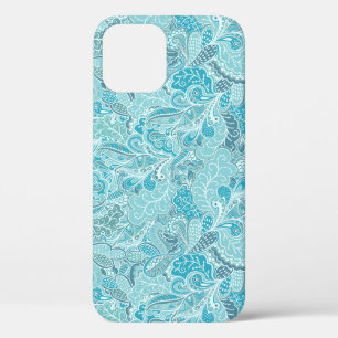 Funda Para iPhone 12 Patrón elegante paisley azul azul verde azulado