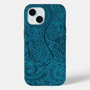 Funda Para iPhone 15 Patrón espiral Verde azulado azul