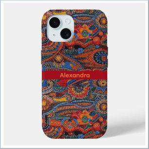 Funda Para iPhone 15 Patrón étnico boho colorido rojo azul y dorado