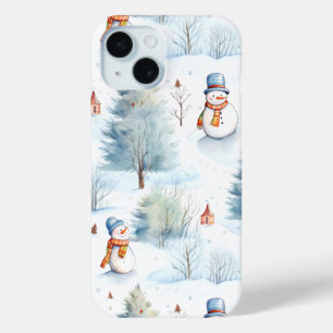 Funda Para iPhone 15 Patrón feliz de nieve