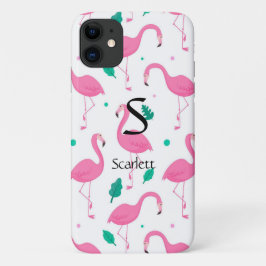 Funda Para iPhone 11 Patrón Flamingo Monograma y Personalizado de nombr