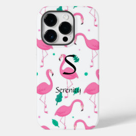 Funda Para iPhone 14 Pro De Case-Mate Patrón Flamingo Monograma y Personalizado de nombr