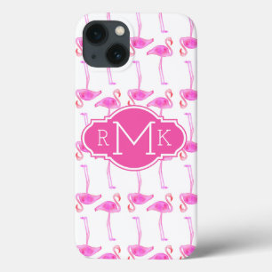 Funda Para iPhone 13 Patrón Flamingo Rosa Monograma