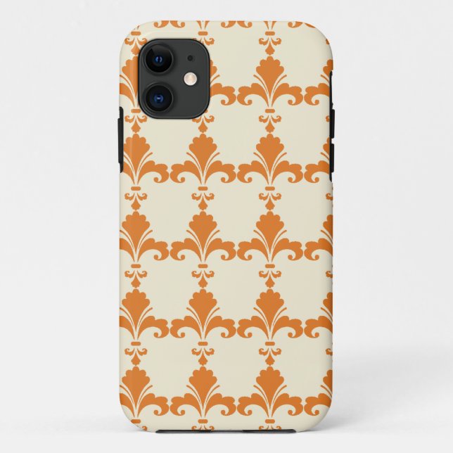 Funda De Case-Mate Para iPhone Patrón Fleur-De-Lis del Naranja retro (Reverso)