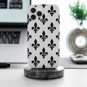 Funda Para iPhone 15 Pro Max Patrón Fleur de Lis, francés real, negro sobre bla