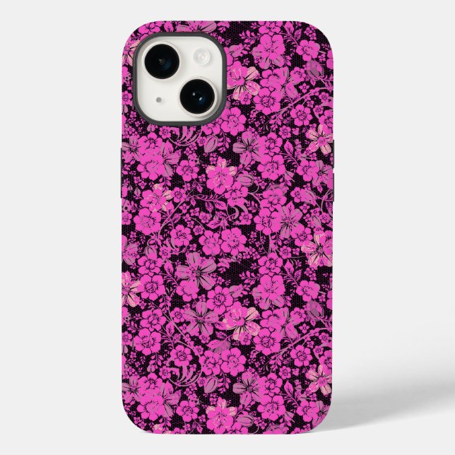 Funda De Case-Mate Para iPhone Patrón floral 15.Negro rosa BG (Reverso )