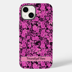 Funda Para iPhone 14 De Case-Mate Patrón floral 15.Negro rosa BG PS
