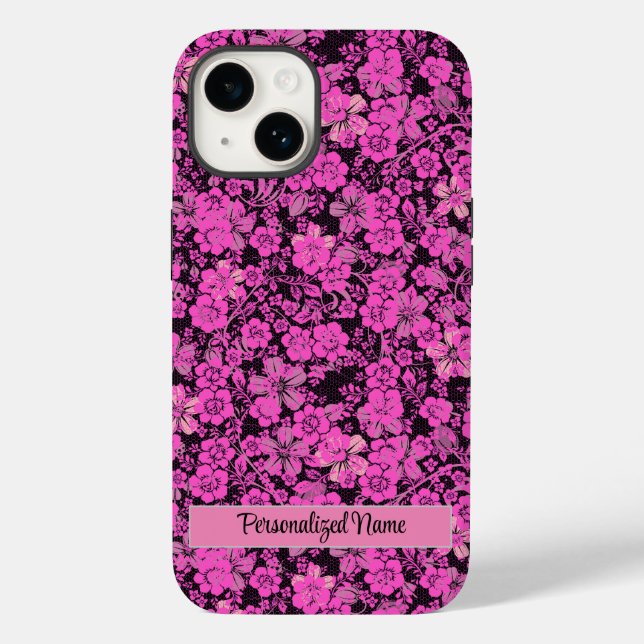 Funda De Case-Mate Para iPhone Patrón floral 15.Negro rosa BG PS (Reverso )