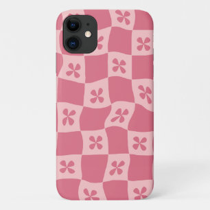 Funda Para iPhone 11 Patrón floral a cuadros rosa retro