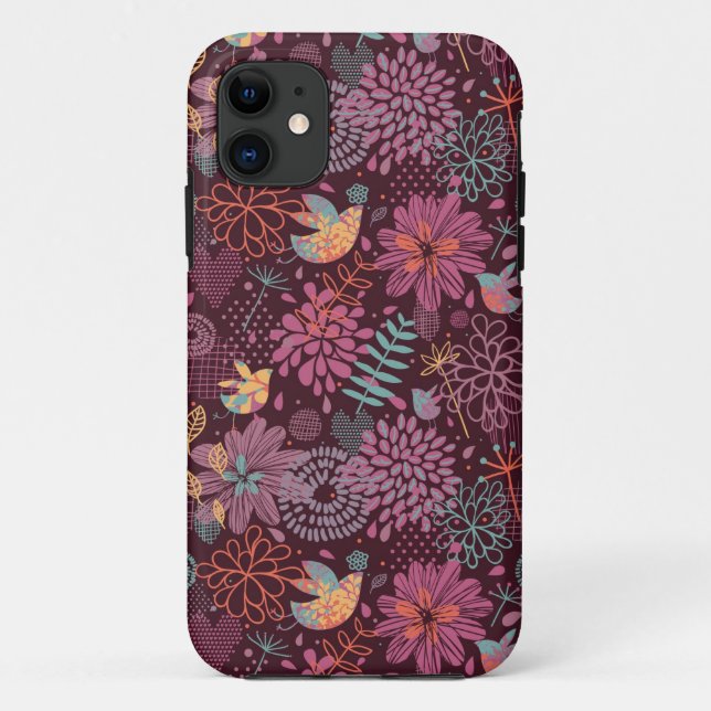 Funda De Case-Mate Para iPhone Patrón floral abstracto con aves (Reverso)