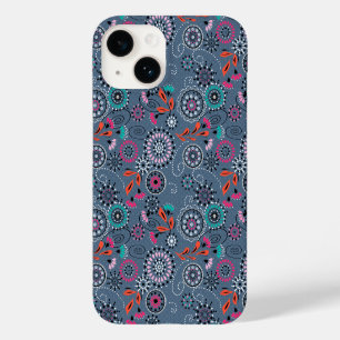 Funda Para iPhone 14 De Case-Mate Patrón floral abstracto étnico folclórico gris azu