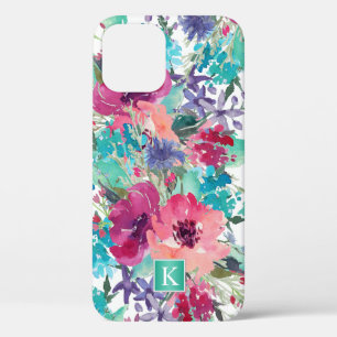 Funda Para iPhone 12 Pro Patrón floral acuarela de moda con cualquier monog